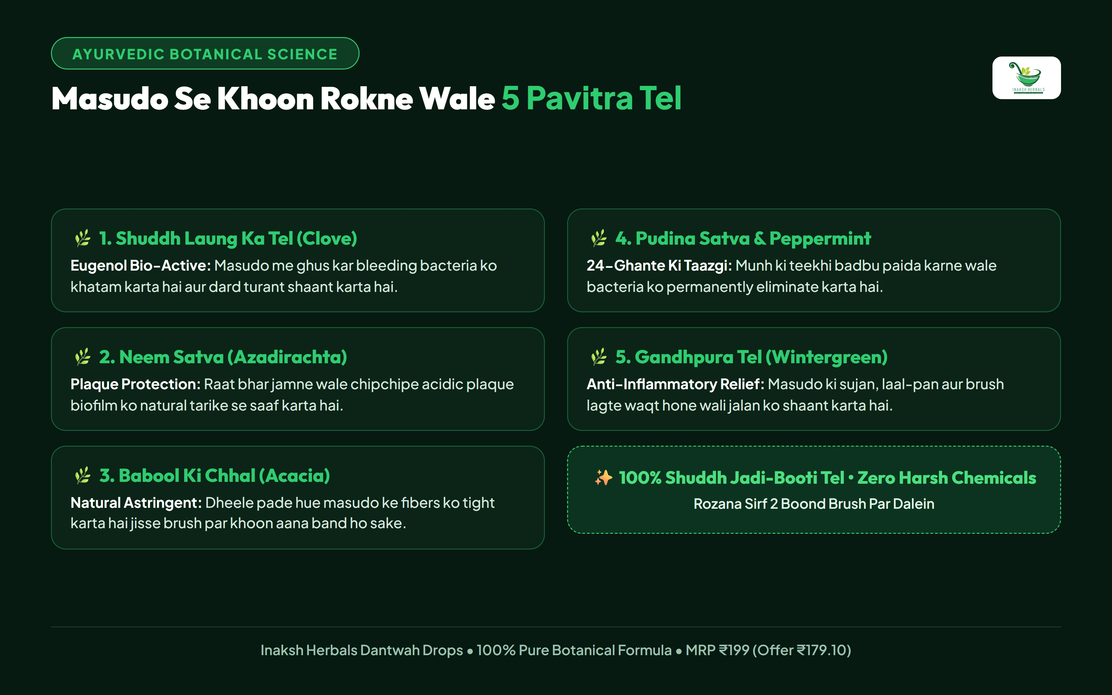 Masudo Se Khoon Rokne Ke 5 Pavitra Ayurvedic Tel - Inaksh Herbals